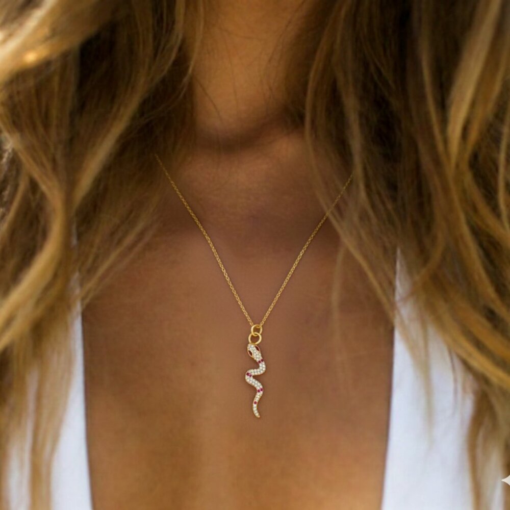 18k Gold Plated Snake Necklace with Cubic Zirconia Trendy Jewelry